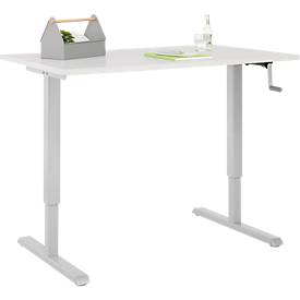 Schreibtisch Multiflex, manuell höhenverstellbar mit Kurbel, B 1200 x T 800 x H 700-1180 mm, lichtgrau/weißalu