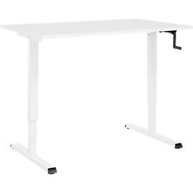 Schreibtisch Multiflex, manuell höhenverstellbar mit Kurbel, B 1200 x T 800 x H 700-1180 mm, weiß/weiß