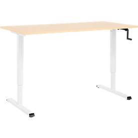 Schreibtisch Multiflex, manuell höhenverstellbar mit Kurbel, B 1600 x T 800 x H 700-1180 mm, Ahorn/weiß