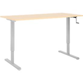 Schreibtisch Multiflex, manuell höhenverstellbar mit Kurbel, B 1600 x T 800 x H 700-1180 mm, Ahorn/weißalu