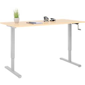 Schreibtisch Multiflex, manuell höhenverstellbar mit Kurbel, B 1600 x T 800 x H 700-1180 mm, Ahorn/weißalu