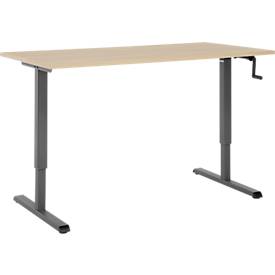 Schreibtisch Multiflex, manuell höhenverstellbar mit Kurbel, B 1600 x T 800 x H 700-1180 mm, Eiche/anthrazit