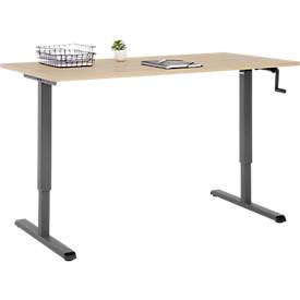 Schreibtisch Multiflex, manuell höhenverstellbar mit Kurbel, B 1600 x T 800 x H 700-1180 mm, Eiche/anthrazit