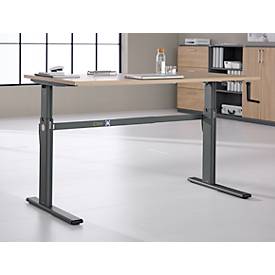 Schreibtisch Multiflex, manuell höhenverstellbar mit Kurbel, B 1600 x T 800 x H 700-1180 mm, Eiche/anthrazit