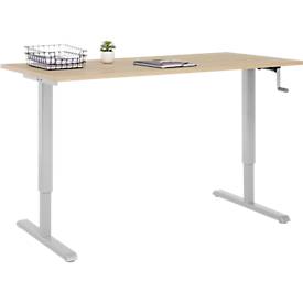 Schreibtisch Multiflex, manuell höhenverstellbar mit Kurbel, B 1600 x T 800 x H 700-1180 mm, Eiche/weißalu