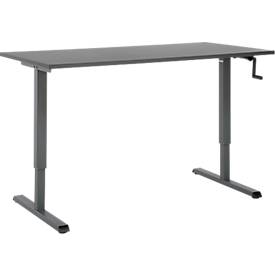 Schreibtisch Multiflex, manuell höhenverstellbar mit Kurbel, B 1600 x T 800 x H 700-1180 mm, graphit/anthrazit