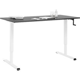 Schreibtisch Multiflex, manuell höhenverstellbar mit Kurbel, B 1600 x T 800 x H 700-1180 mm, graphit/weiß