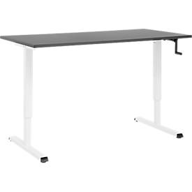 Schreibtisch Multiflex, manuell höhenverstellbar mit Kurbel, B 1600 x T 800 x H 700-1180 mm, graphit/weiß