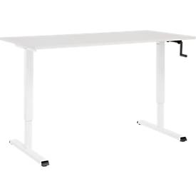 Schreibtisch Multiflex, manuell höhenverstellbar mit Kurbel, B 1600 x T 800 x H 700-1180 mm, lichtgrau/weiß