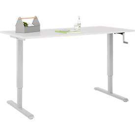Schreibtisch Multiflex, manuell höhenverstellbar mit Kurbel, B 1600 x T 800 x H 700-1180 mm, lichtgrau/weißalu