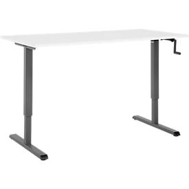 Schreibtisch Multiflex, manuell höhenverstellbar mit Kurbel, B 1600 x T 800 x H 700-1180 mm, weiß/anthrazit