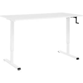 Schreibtisch Multiflex, manuell höhenverstellbar mit Kurbel, B 1600 x T 800 x H 700-1180 mm, weiß/weiß