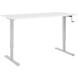 Schreibtisch Multiflex, manuell höhenverstellbar mit Kurbel, B 1600 x T 800 x H 700-1180 mm, weiß/weißalu
