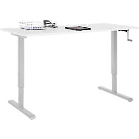 Schreibtisch Multiflex, manuell höhenverstellbar mit Kurbel, B 1600 x T 800 x H 700-1180 mm, weiß/weißalu