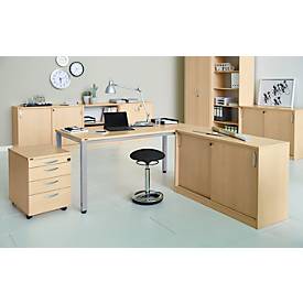 Schreibtisch NEVADA, 4-Fuß, Rechteck, Quadratrohr, B 1600 x T 800 x H 740 mm, Ahorn/alusilber