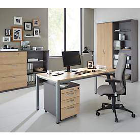 Schreibtisch NEVADA, 4-Fuß, Rechteck, Quadratrohr, B 1800 x T 800 x H 740 mm, Eiche/alusilber