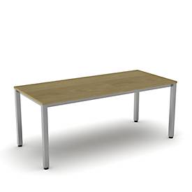 Schreibtisch NEVADA, 4-Fuß, Rechteck, Quadratrohr, B 1800 x T 800 x H 740 mm, Eiche/alusilber