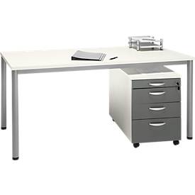 Schreibtisch NEVADA, 4-Fuß, Rechteck, Rundrohr, B 1600 x T 800 x H 740 mm, weiß/alusilber