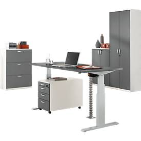 Schreibtisch NEVADA, elektrisch höhenverstellbar, Rechteck, T-Fuß, B 1600 x T 800 x H 640-1300 mm, weiß/weißaluminium RAL 9006