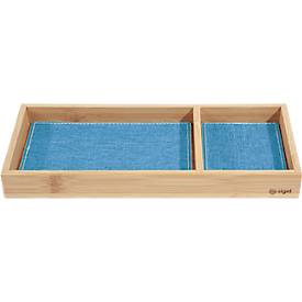 Schreibtisch Organizer Sigel Eyestyle, rechteckig, 2 Fächer, Textileinlagen aus Recycling PET, hellblau/dunkelgrau, B 245 x T 109 x H 25 mm, Bambusholz