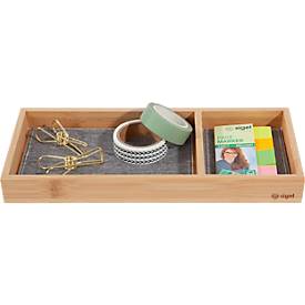 Schreibtisch Organizer Sigel Eyestyle, rechteckig, 2 Fächer, Textileinlagen aus Recycling PET, hellblau/dunkelgrau, B 245 x T 109 x H 25 mm, Bambusholz