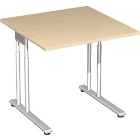 Schreibtisch PALENQUE, C-Fuß, Rechteck, B 800 x T 800 x H 680-820 mm, Ahorn