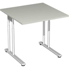 Schreibtisch PALENQUE, C-Fuß, Rechteck, B 800 x T 800 x H 680-820 mm, lichtgrau