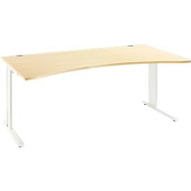 Schreibtisch PLANOVA Basic, Bogenform, Cockpitplatte, B 1800 x T 800/1000 mm, C-Fuß, diverse Dekore