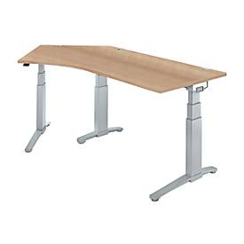 Schreibtisch PLANOVA ERGOSTYLE, C-Fuß, Ansatz rechts/links, zweist. elektr. höhenverstellbar, B 2165 mm