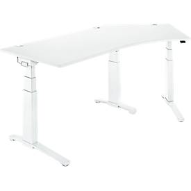 Schreibtisch PLANOVA ERGOSTYLE, C-Fuß, Ansatz rechts/links, zweist. elektr. höhenverstellbar, B 2165 mm