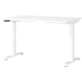 Schreibtisch Porto, elektrisch höhenverstellbar, T-Fuß, B 1200 x T 800 x H 720-1200 mm, weiß/weiß + Memory-USB-Panel