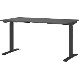 Schreibtisch Porto, elektrisch höhenverstellbar, T-Fuß, B 1400 x T 800 x H 720-1200 mm, graphit/schwarz + Memory-USB-Pan