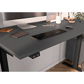 Schreibtisch Porto, elektrisch höhenverstellbar, T-Fuß, B 1400 x T 800 x H 720-1200 mm, graphit/schwarz + Memory-USB-Panel