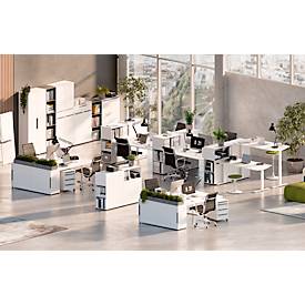 Schreibtisch Porto, elektrisch höhenverstellbar, T-Fuß, B 1400 x T 800 x H 720-1200 mm, weiß/weiß + Memory-USB-Panel