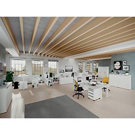 Schreibtisch Porto, elektrisch höhenverstellbar, T-Fuß, B 1400 x T 800 x H 720-1200 mm, weiß/weiß + Memory-USB-Panel