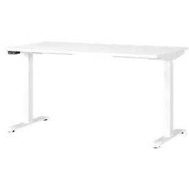 Schreibtisch Porto, elektrisch höhenverstellbar, T-Fuß, B 1400 x T 800 x H 720-1200 mm, weiß/weiß + Memory-USB-Panel