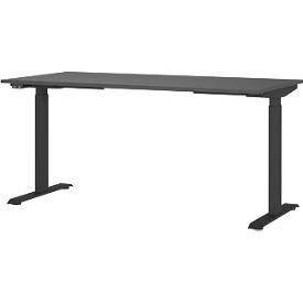 Schreibtisch Porto, elektrisch höhenverstellbar, T-Fuß, B 1600 x T 800 x H 720-1200 mm, graphit/schwarz + Memory-USB-Panel