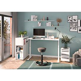 Schreibtisch Porto, elektrisch höhenverstellbar, T-Fuß, B 1600 x T 800 x H 720-1200 mm, weiß/weiß + Memory-USB-Panel