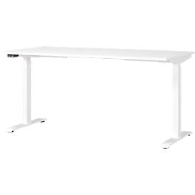 Schreibtisch Porto, elektrisch höhenverstellbar, T-Fuß, B 1600 x T 800 x H 720-1200 mm, weiß/weiß + Memory-USB-Panel