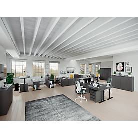 Schreibtisch Porto, elektrisch höhenverstellbar, T-Fuß, B 1800 x T 800 x H 720-1200 mm, graphit/schwarz + Memory-USB-Panel