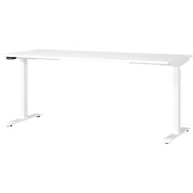 Schreibtisch Porto, elektrisch höhenverstellbar, T-Fuß, B 1800 x T 800 x H 720-1200 mm, weiß/weiß + Memory-USB-Panel