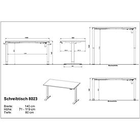 Schreibtisch Profi 2.0, elektrisch höhenverstellbar, B 1400 x T 800 x H 710 - 1190 mm, lichtgrau/schwarz