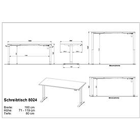 Schreibtisch Profi 2.0, elektrisch höhenverstellbar, B 1600 x T 800 x H 710 - 1190 mm, lichtgrau/schwarz
