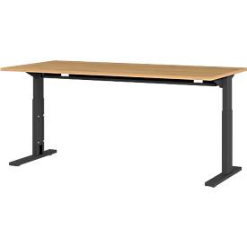 Schreibtisch Profi 2.0, rechteckig, C-Fuß, B 1600 x T 800 x H 700-810 mm, Grandson Eiche/schwarz