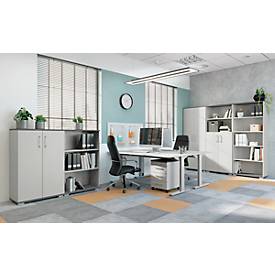 Schreibtisch Profi 2.0, rechteckig, C-Fuß, B 1600 x T 800 x H 700-810 mm, lichtgrau/silber