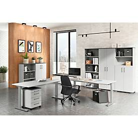 Schreibtisch Profi 2.0, rechteckig, C-Fuß, B 1800 x T 800 x H 700-810 mm, lichtgrau/silber