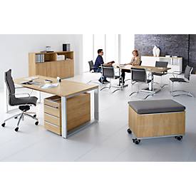 Schreibtisch QUANDOS BOX, Kufengestell, Rechteck, B 2000 x T 900 x H 720 - 820 mm, Eiche Masonic