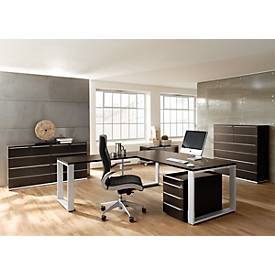 Schreibtisch QUANDOS BOX, Kufengestell, Rechteck, B 2000 x T 900 x H 720 - 820 mm, Mooreiche 