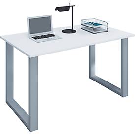 Schreibtisch, Rechteck, Bügelfuß, B 1100 x T 500 x H 760 mm, weiß/silber