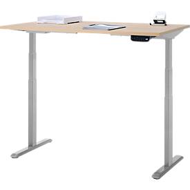 Schreibtisch, Rechteck, elektrisch höhenverstellbar, T-Fuß, B 1200 x T 800 x H 620-1280 mm, inkl. Memory Master, Eiche-Dekor/silber